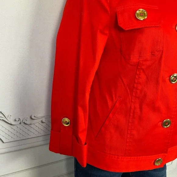 💋 Jones New York Signature Stretch Bright Red (Orange) Sm Big Button Blazer - Picture 3 of 6